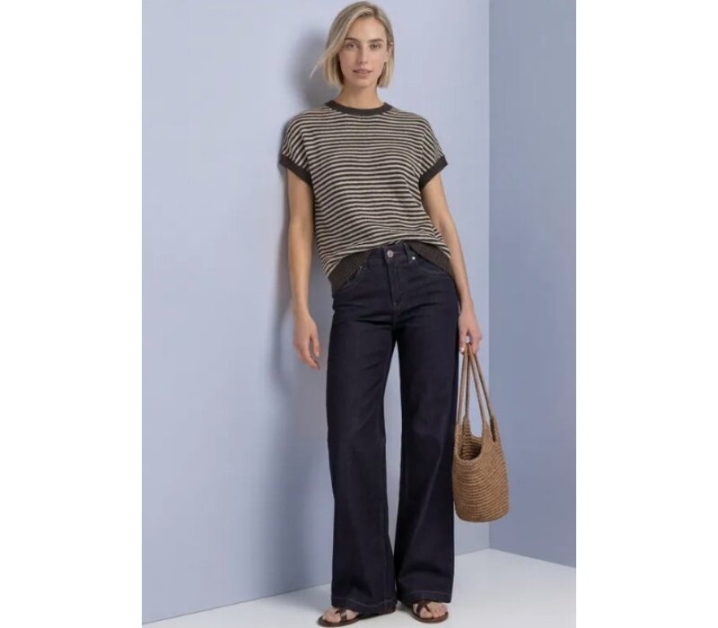 Street One Sleeveless Sweater Stripes Black Coffee