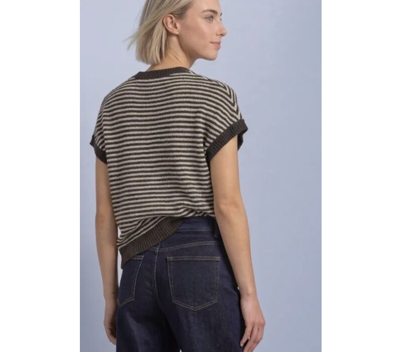 Street One Sleeveless Sweater Stripes Black Coffee
