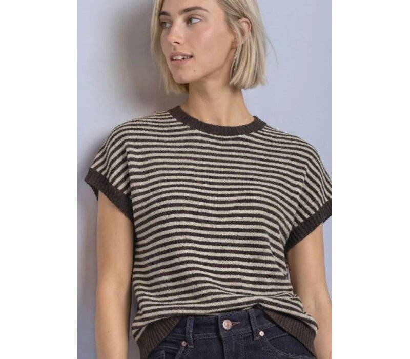 Street One Sleeveless Sweater Stripes Black Coffee