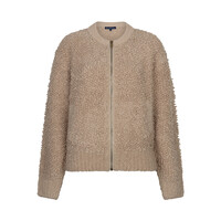 Red Button Bomber Knit Boucle Latte