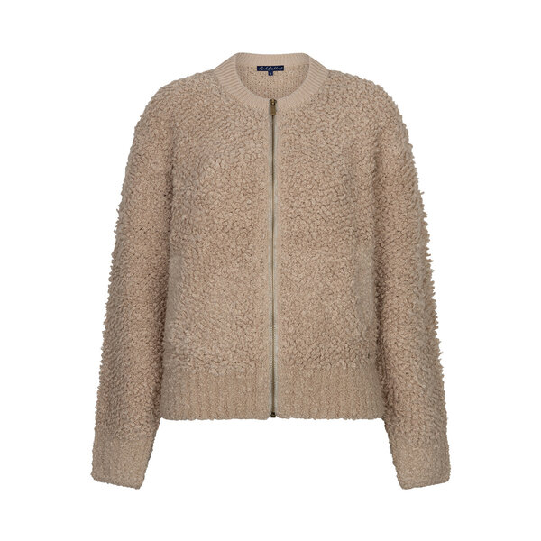Red Button Bomber Knit Boucle 