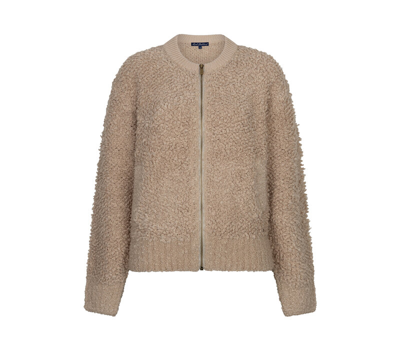 Red Button Bomber Knit Boucle Latte