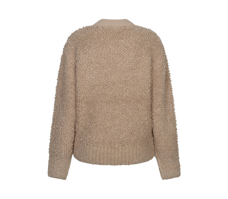 Red Button Bomber Knit Boucle Latte