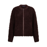 Red Button Bomber Knit Boucle Burgundy