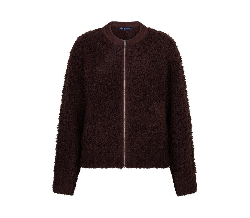Red Button Bomber Knit Boucle Burgundy