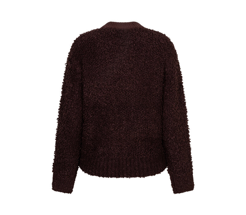 Red Button Bomber Knit Boucle Burgundy