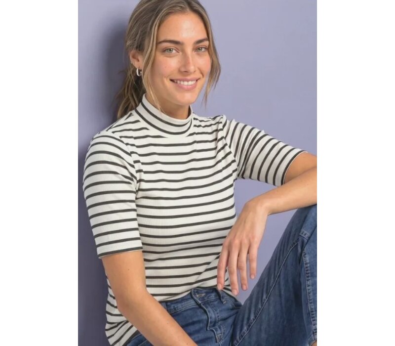 Street One Rib Turtle Neck Shirt Black Coffee Melange