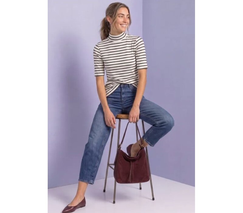Street One Rib Turtle Neck Shirt Black Coffee Melange