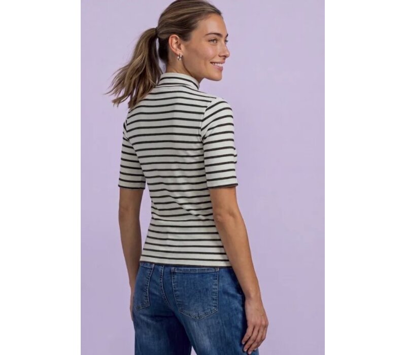 Street One Rib Turtle Neck Shirt Black Coffee Melange