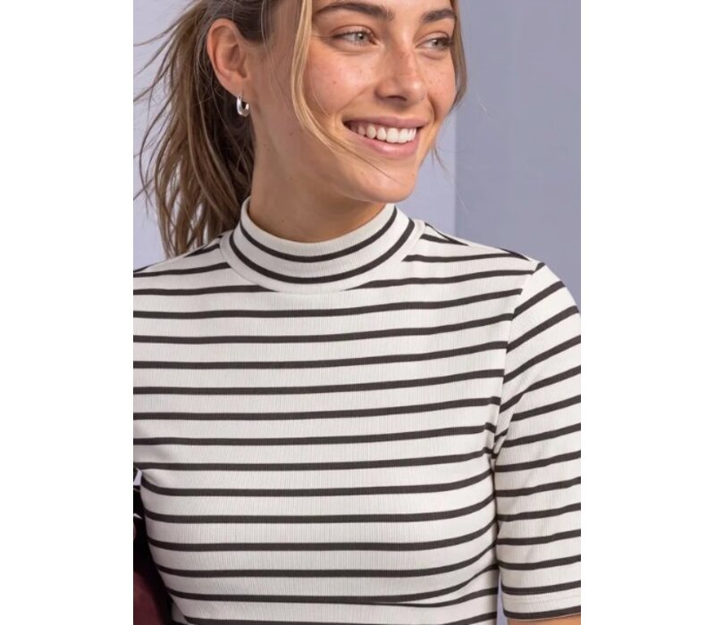 Street One Rib Turtle Neck Shirt Black Coffee Melange