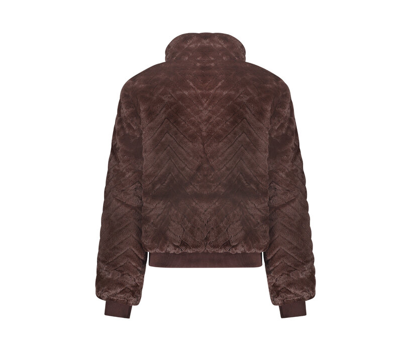 Geisha Jacket Fake Fur Zigzag Dark Brown