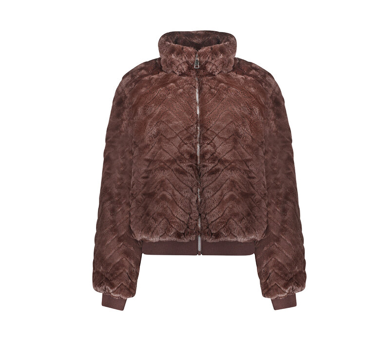 Geisha Jacket Fake Fur Zigzag Dark Brown