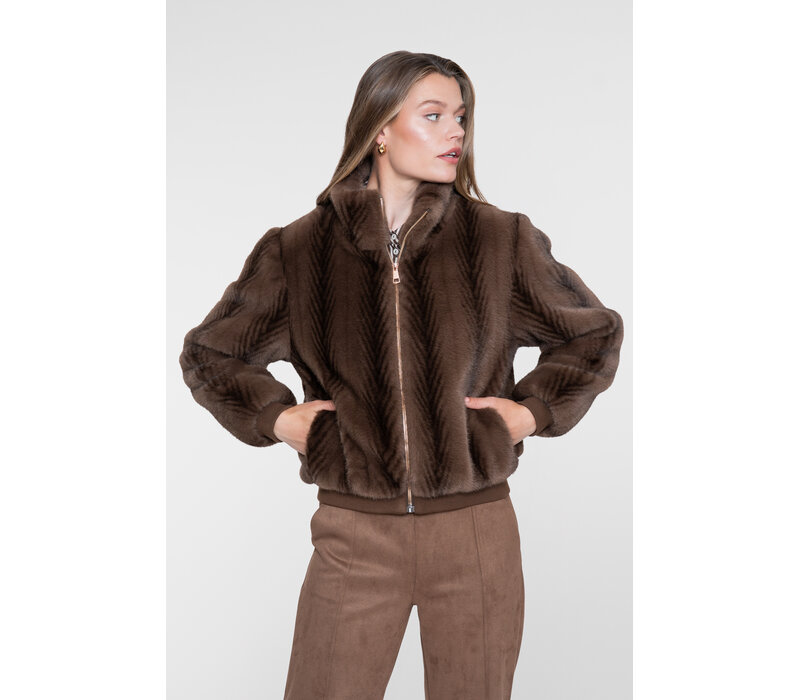 Geisha Jacket Fake Fur Brown