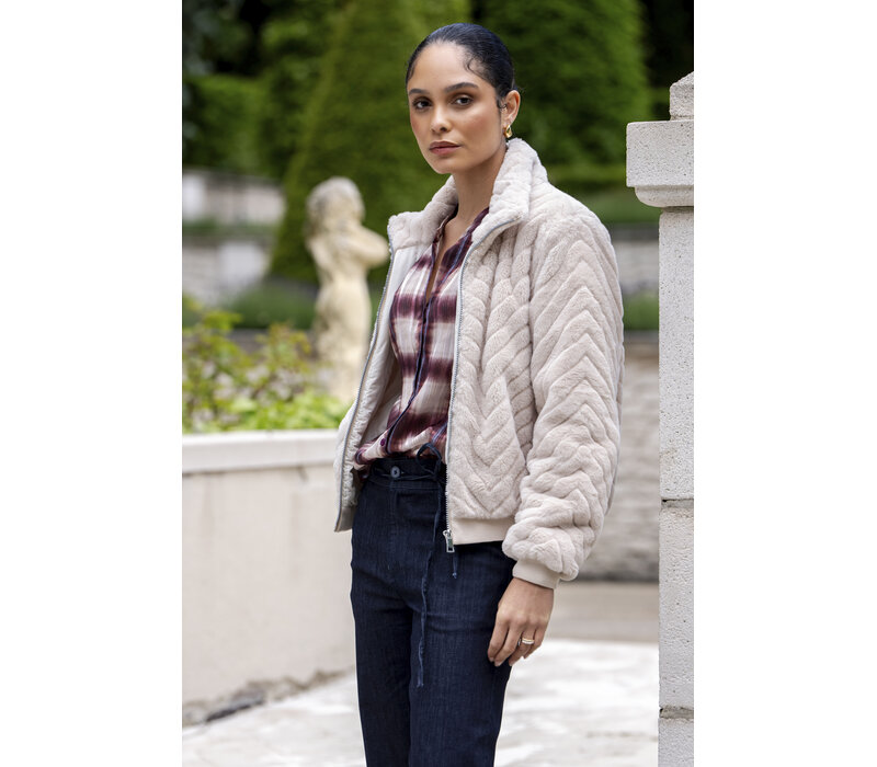 Geisha Jacket Fake Fur Zigzag Off White