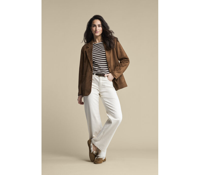 Red Button Terry Stripe Brown Creme