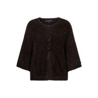 Red Button Cardigan Fuzzy Poncho Espresso