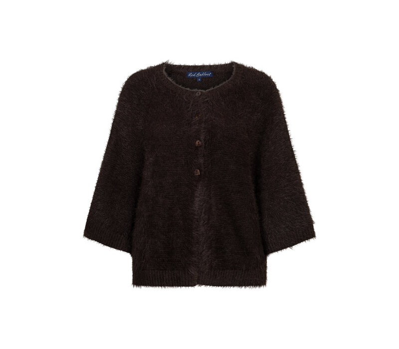 Red Button Cardigan Fuzzy Poncho Espresso