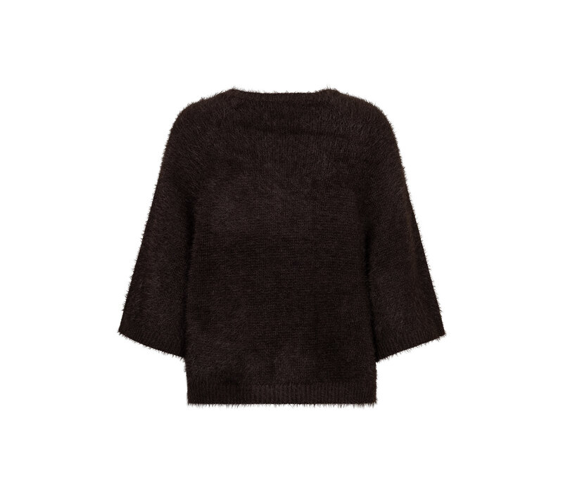 Red Button Cardigan Fuzzy Poncho Espresso