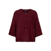Red Button Cardigan Fuzzy Poncho Darkberry