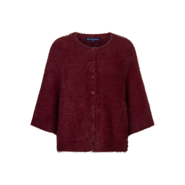 Red Button Cardigan Fuzzy Poncho 