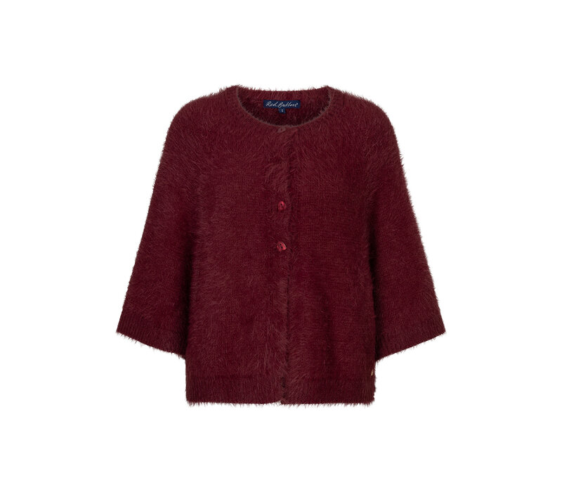 Red Button Cardigan Fuzzy Poncho Darkberry