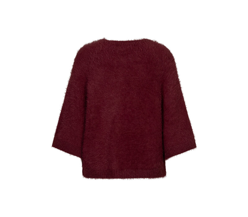 Red Button Cardigan Fuzzy Poncho Darkberry