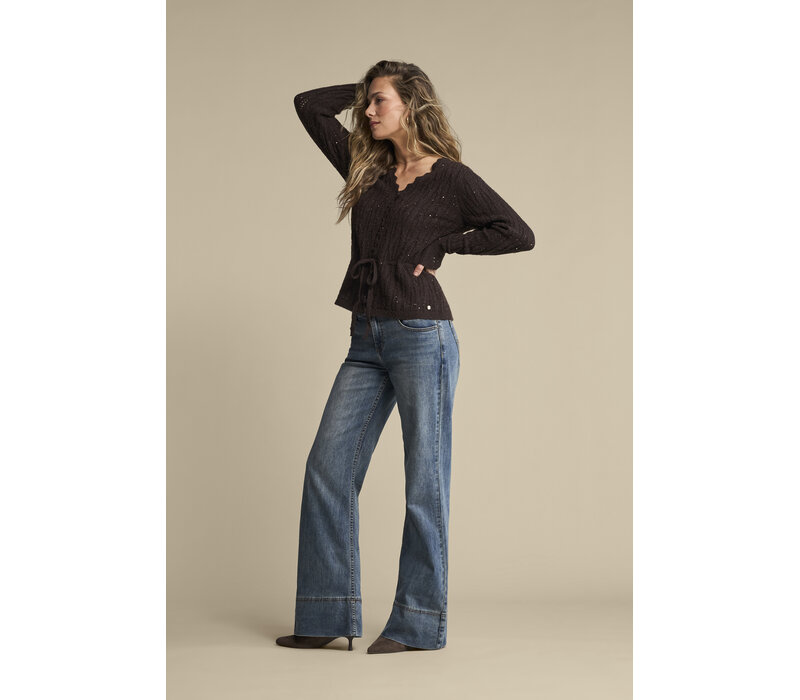 Red Button Cardigan Ajour Sparkle Espresso