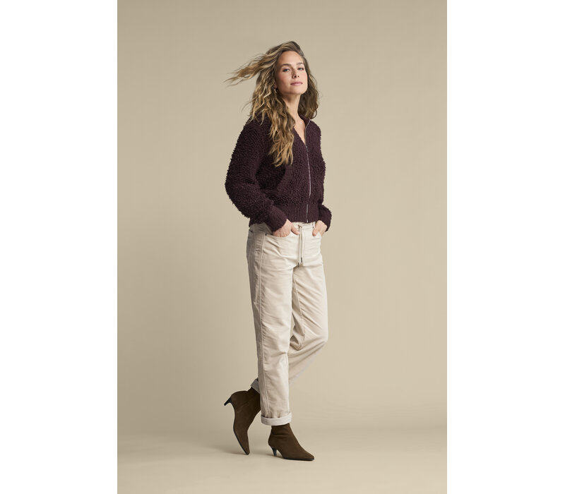 Red Button Bomber Knit Boucle Burgundy