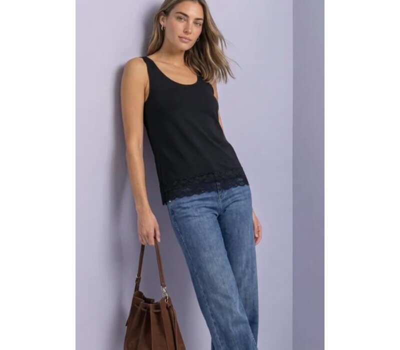 Street One Basic Top with Lace Cuff Black