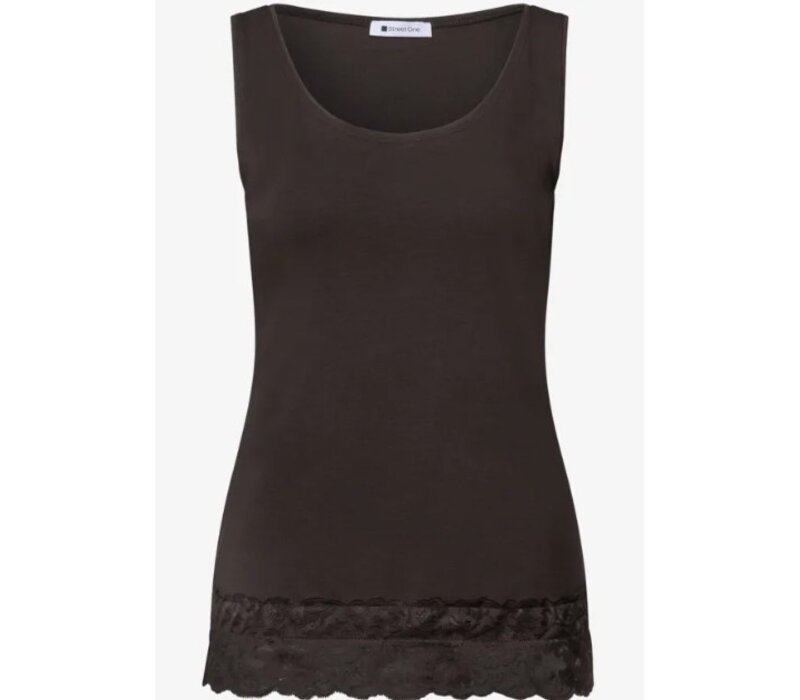 Street One Basic Top with Lace Cuff Black Coffee