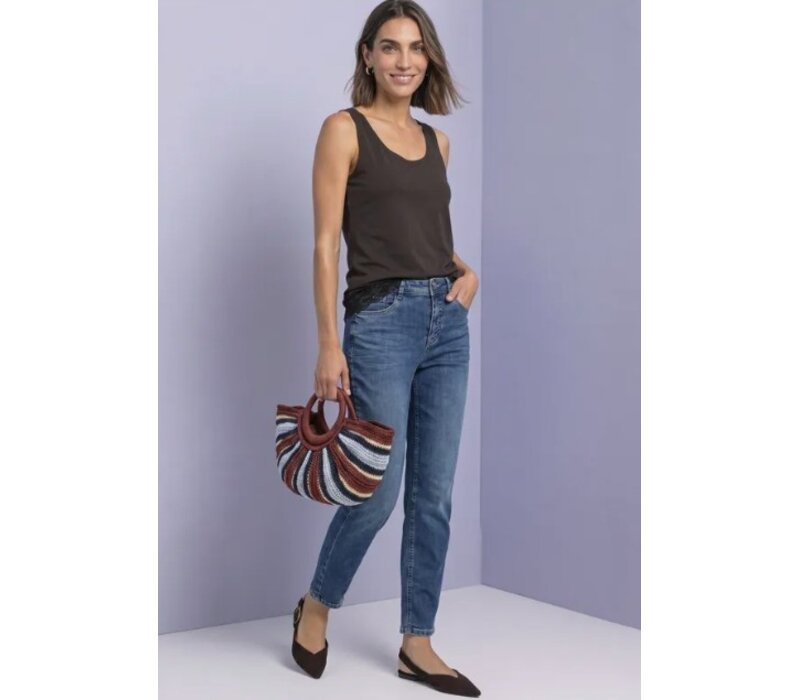 Street One Basic Top with Lace Cuff Black Coffee