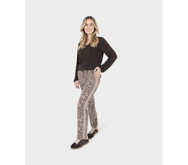 Zoso Print Travel Pant Taupe Espresso