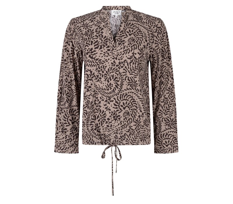 Zoso Print Travel Blouse Taupe Espresso
