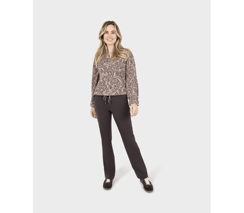 Zoso Print Travel Blouse Taupe Espresso