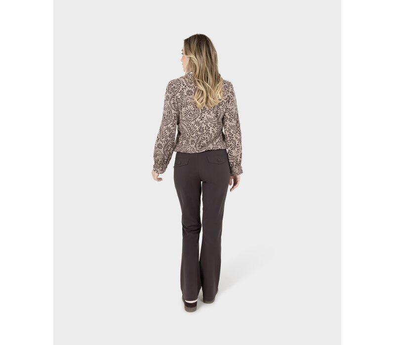 Zoso Print Travel Blouse Taupe Espresso