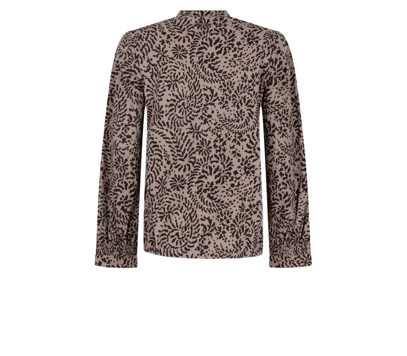 Zoso Print Travel Blouse Taupe Espresso