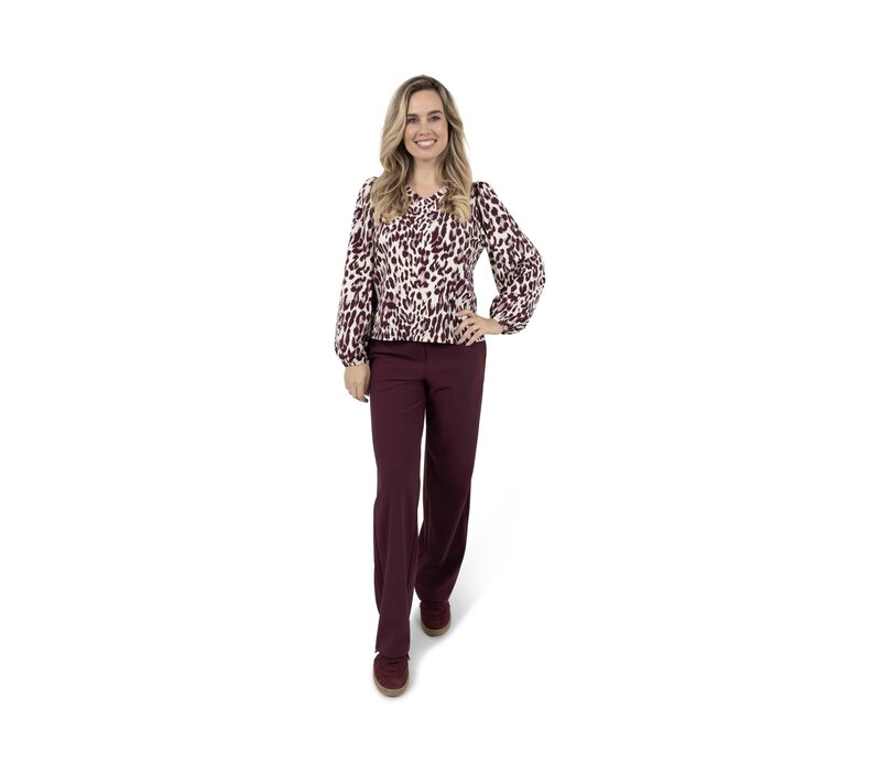 Zoso Print Travel Blouse Mauve Bordeaux