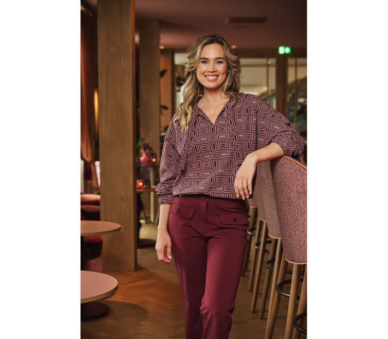 Zoso Print Travel Blouse Mauve Bordeaux