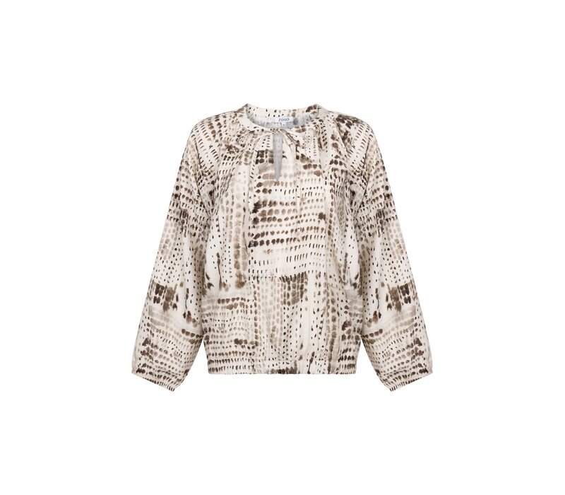 Zoso Printed Woven Blouse Ivory Espresso