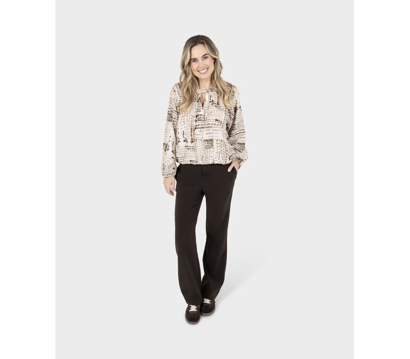 Zoso Printed Woven Blouse Ivory Espresso