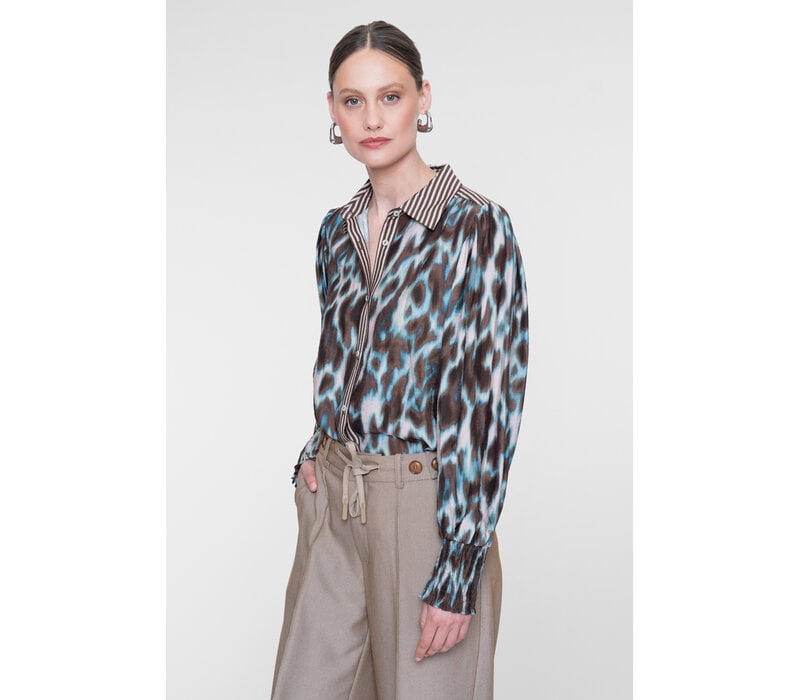 Geisha Blouse Navy Brown