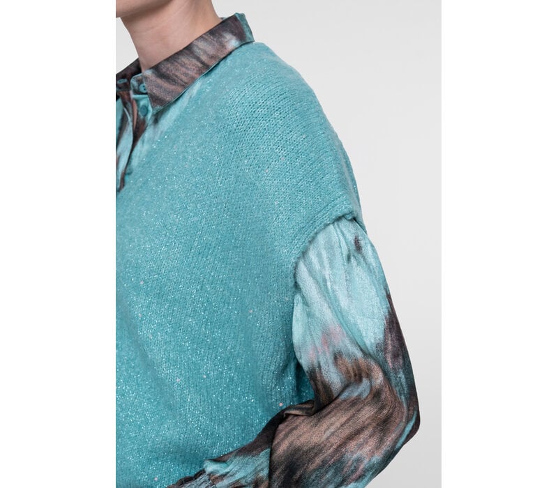 Geisha Knitted Gilet with Buttons Aqua
