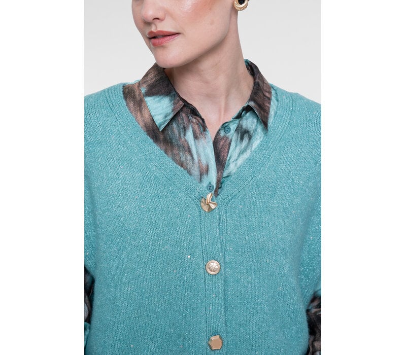 Geisha Knitted Gilet with Buttons Aqua