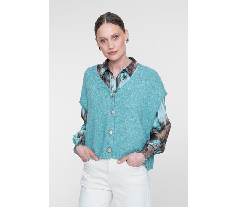 Geisha Knitted Gilet with Buttons Aqua