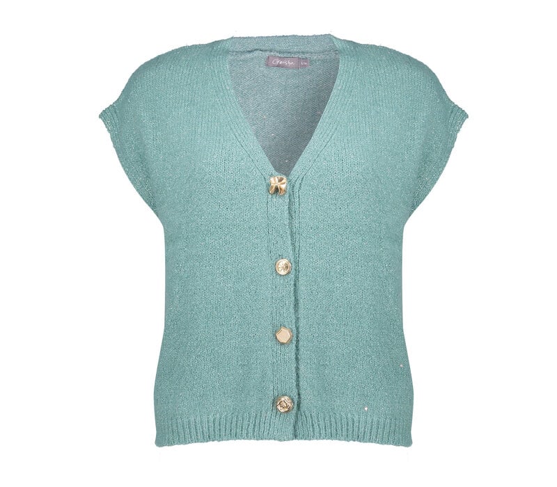 Geisha Knitted Gilet with Buttons Aqua