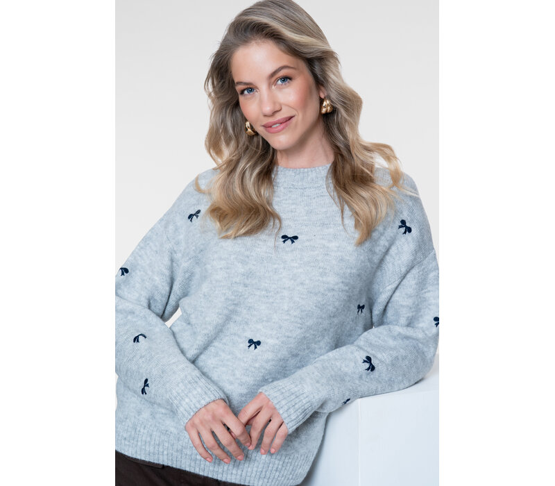 Geisha Pullover Embro Bowtie Grey Navy