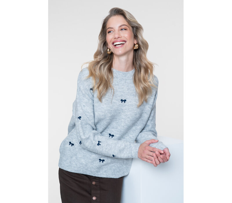 Geisha Pullover Embro Bowtie Grey Navy