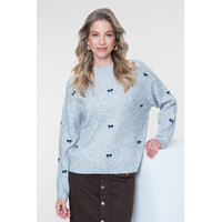 Geisha Pullover Embro Bowtie Grey Navy