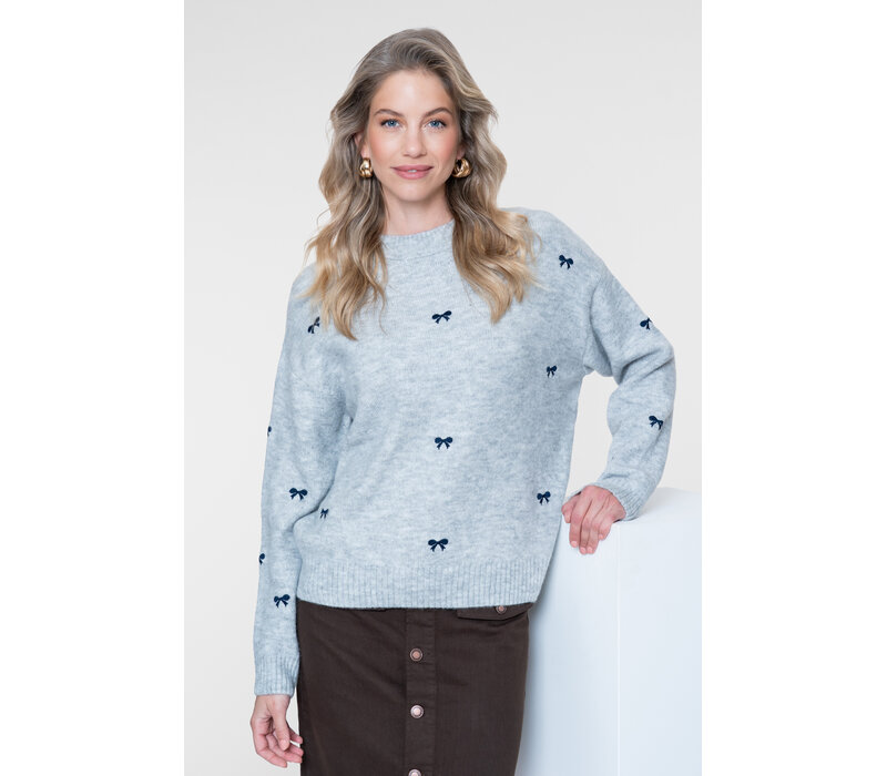 Geisha Pullover Embro Bowtie Grey Navy