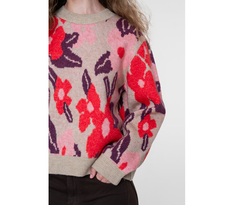 Geisha Pullover Flowers Sand Red Port